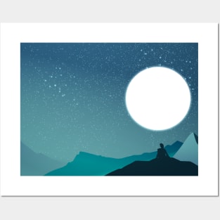 Top of Mountain Full Moon Play Amongst The Stars Posters and Art